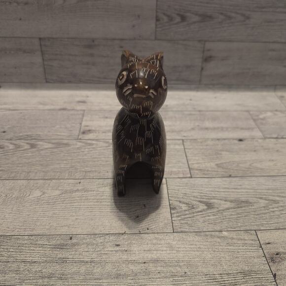 Handmade Soapstone Bunny Figurine 5" Brown Etched Rabbit Statue Kenya Folk Art - Picture 2 of 8